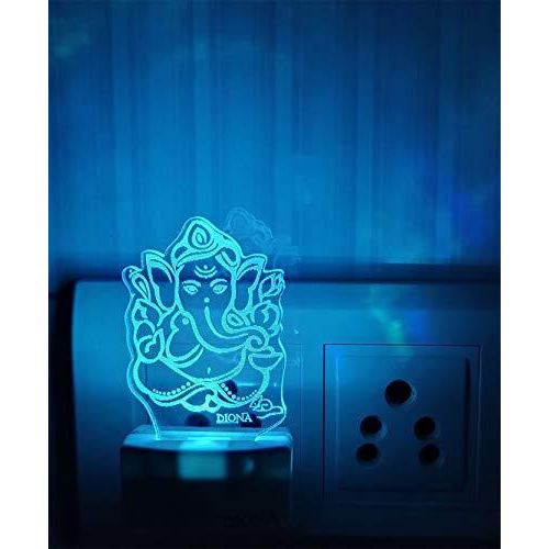 DIONA Night Lamp Ganesh 3D Illusion Multi Color Changing Portable Acrylic LED Night Light Home Decor, Office, Kids room, Bedroom, Gift