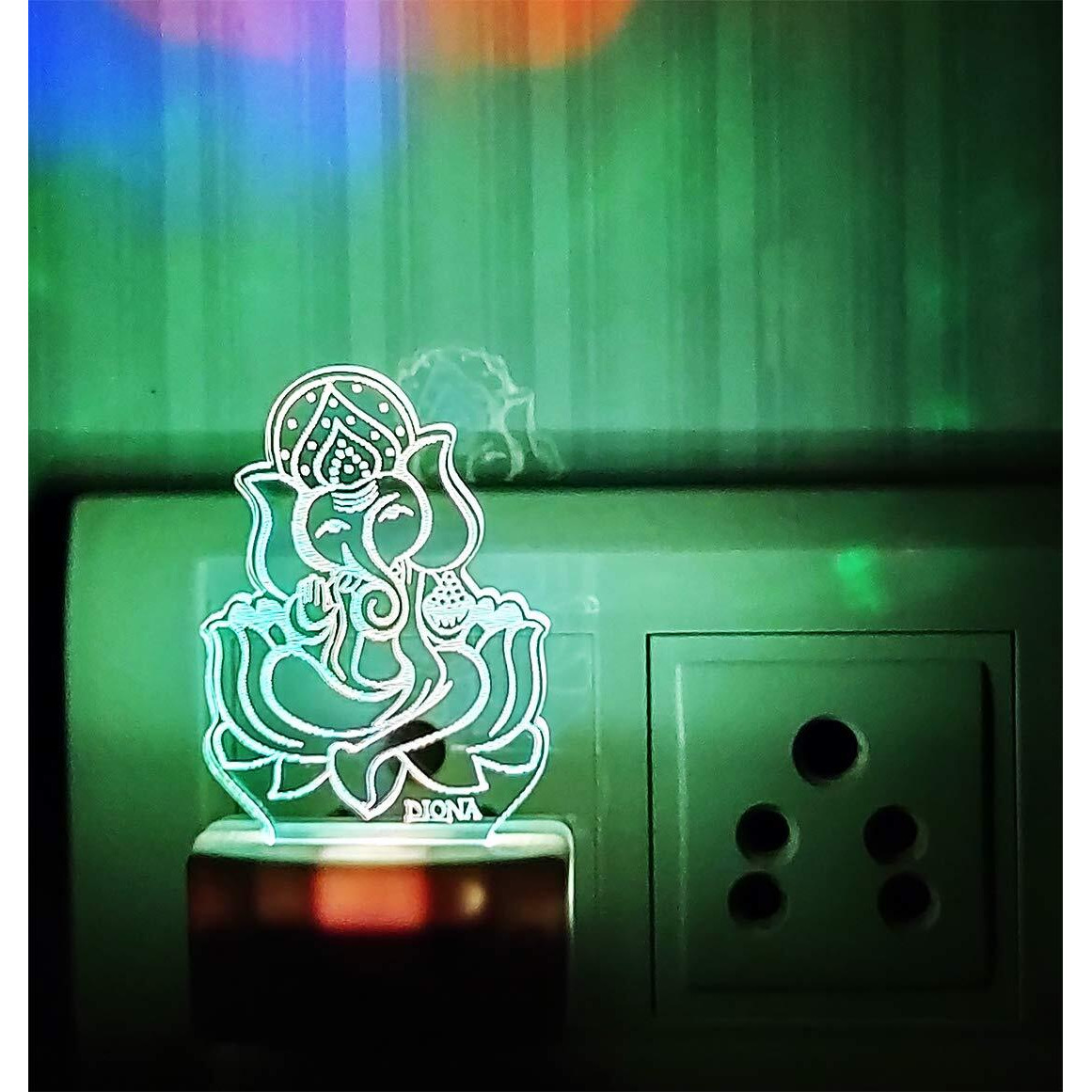 DIONA Ganpati LED 3D Illusion Acrylic Wall Night Lamp Color Changing Lights for Pooja Room Mandir Shops Hotel, Multicolour, Pack of 1