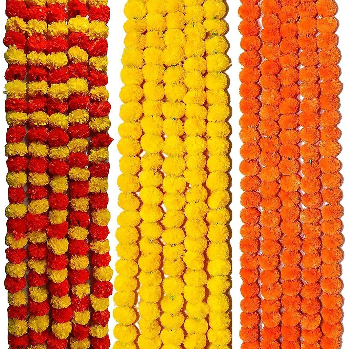 Daytoday Genda Phool Artificial Genda Phool Marigold Fluffy Long Handmade Fancy Backdrop Wall Decoration Home, Wedding, Festivals, Durga Pooja, Diwali, Ganesh Chaturthi Random Pack of 24