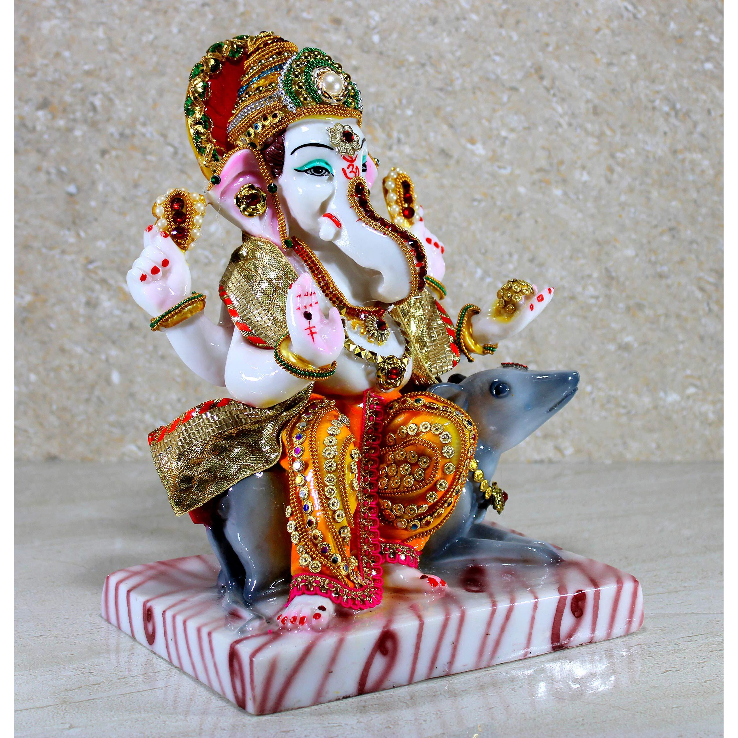 ESPLANADE Resin Ganesha Ganesh Murti Idol Statue Sculpture - 11 Inches - Multi-Colour