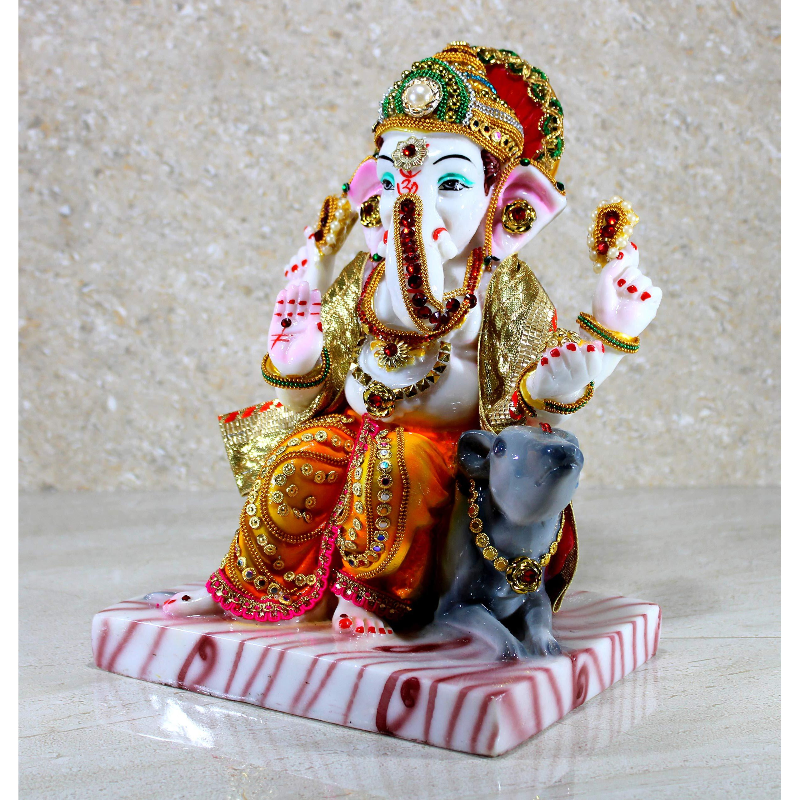 ESPLANADE Resin Ganesha Ganesh Murti Idol Statue Sculpture - 11 Inches - Multi-Colour