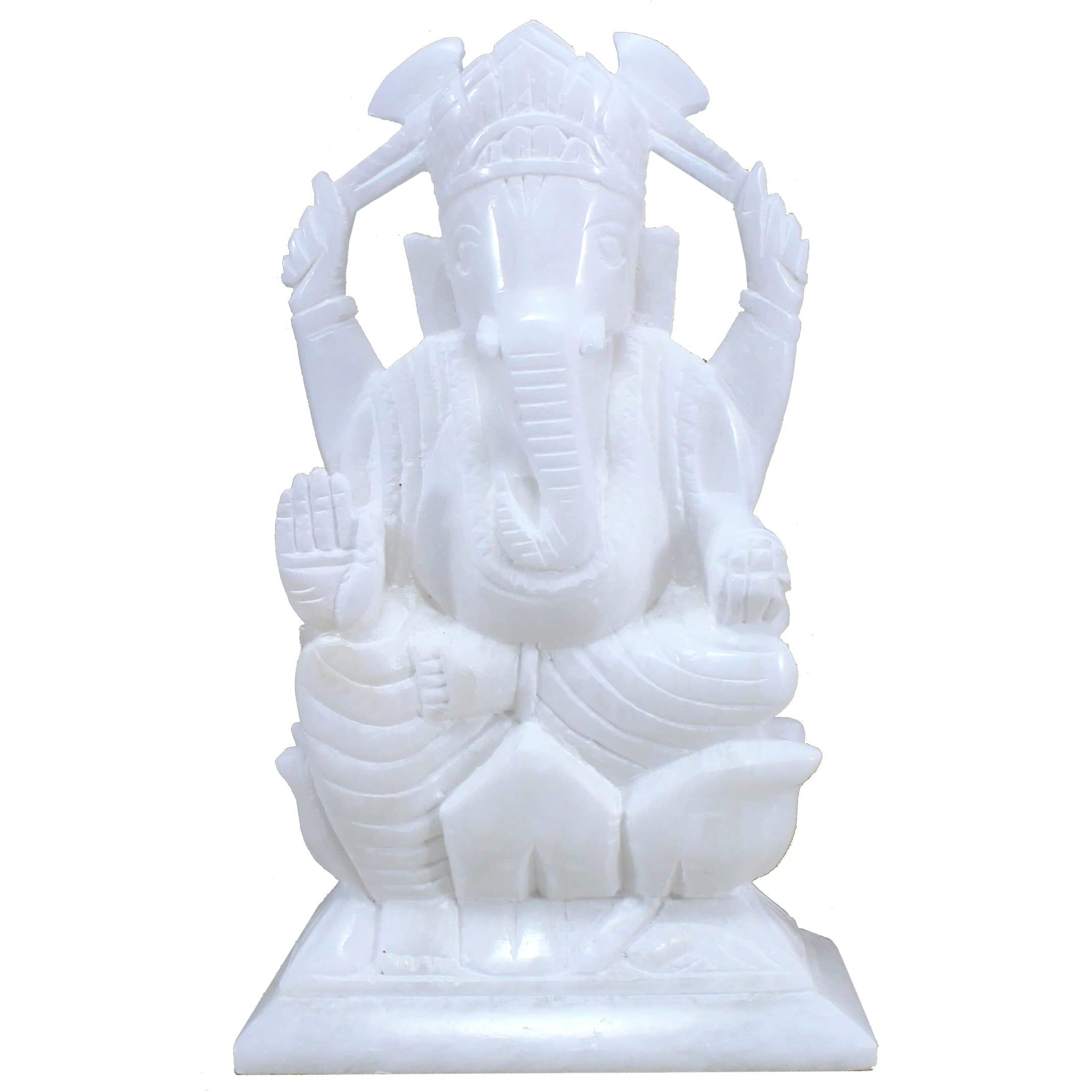 StonKraft Marble Action Ganesh Ganesha Statue Murti Idol (5 Right Trunk), Multicolor