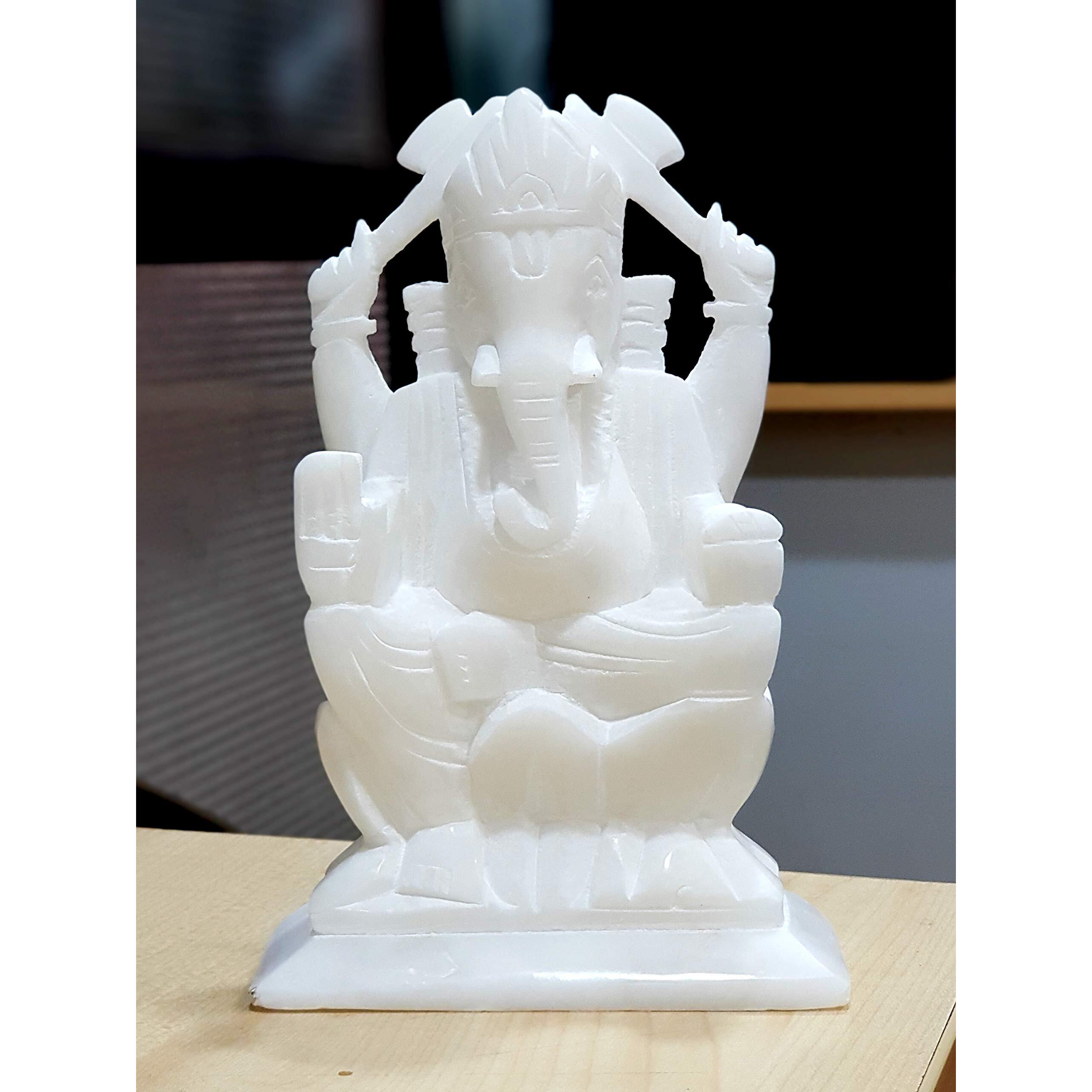 StonKraft Marble Action Ganesh Ganesha Statue Murti Idol (5 Right Trunk), Multicolor