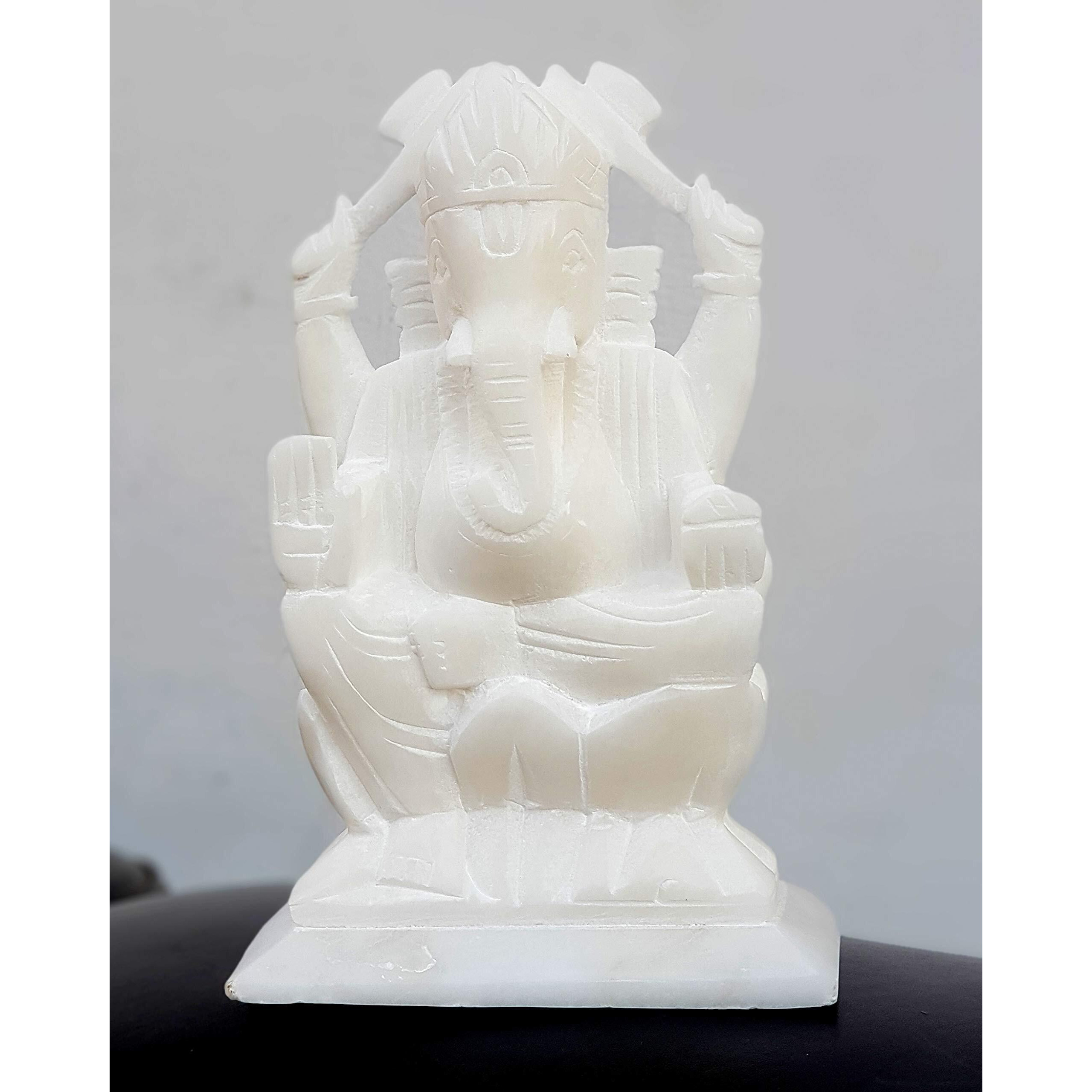 StonKraft Marble Action Ganesh Ganesha Statue Murti Idol (5 Right Trunk), Multicolor