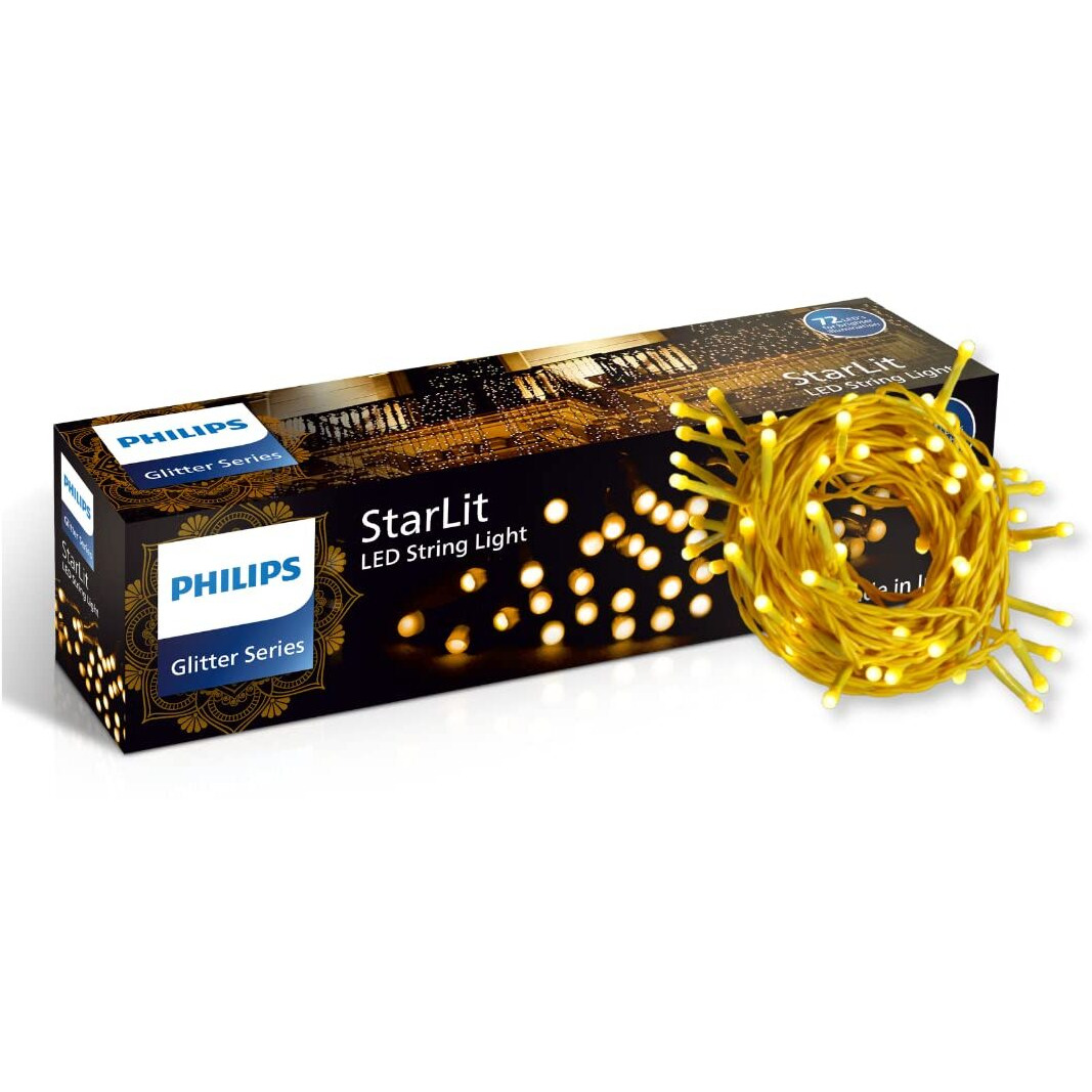 PHILIPS Starlit 12 Meter 72 LEDs String Light for Decoration | Decorative LED String Light | Warm White, Pack of 1,polycarbonate, for Diwali, Ganesh Chaturthi, Christmas decoration