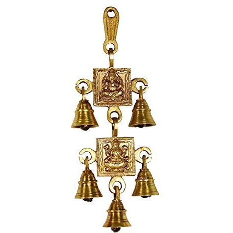 CRAFTHUT Lakshmi, Ganesh, Shubh & Labh Brass Beautiful Wall Hanging (9.5 x 4 inch, Gold)