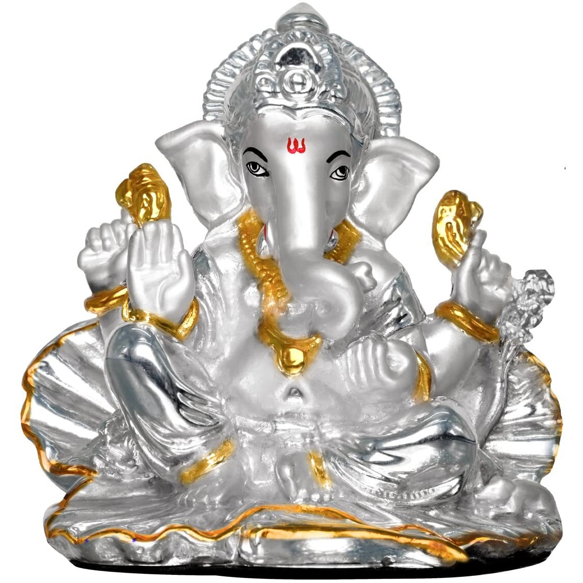 DIVINITI 999 Silver Plated Lord Ganesha Idol for Home Decor|Ganpati Statue for Tabletop, Office Desk, Temple|Religious Sculpture for Pooja, Worship, Gift (5.3 X 10 CM)