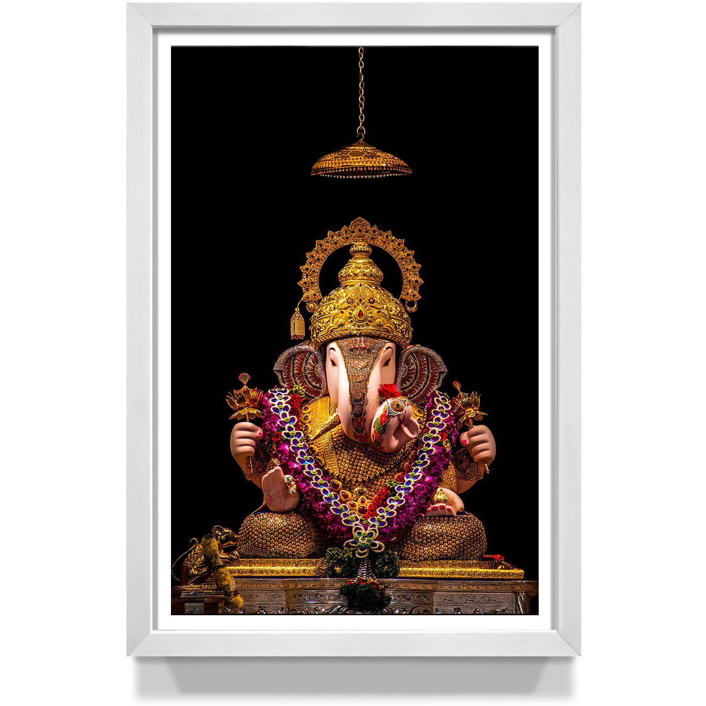 WhatsYourPrint Shrimant Dagdusheth Halwai Ganpati Pune Photo Frame (Size 13X19 inches, White Color Frame)