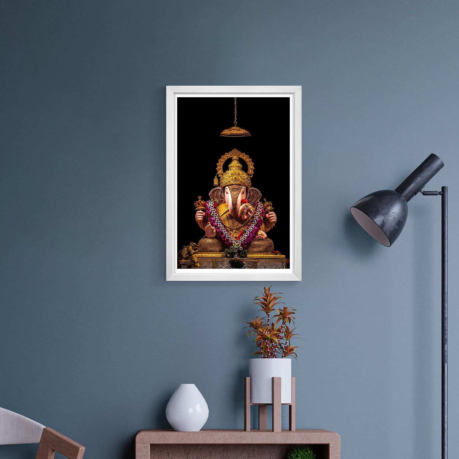 WhatsYourPrint Shrimant Dagdusheth Halwai Ganpati Pune Photo Frame (Size 13X19 inches, White Color Frame)