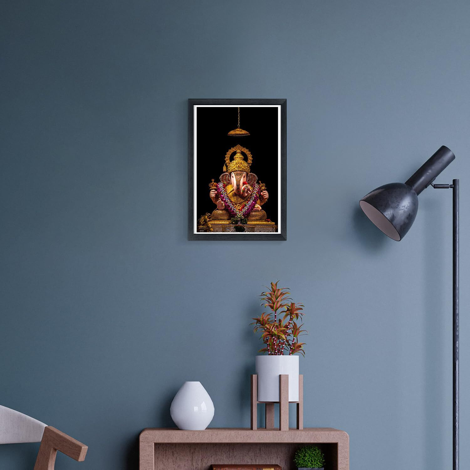 WhatsYourPrint Lord Ganesha Shrimant Dagdusheth Halwai Ganpati Pune Photo Frame for Home Decor (Size 8x12 inches, Black Color Frame)