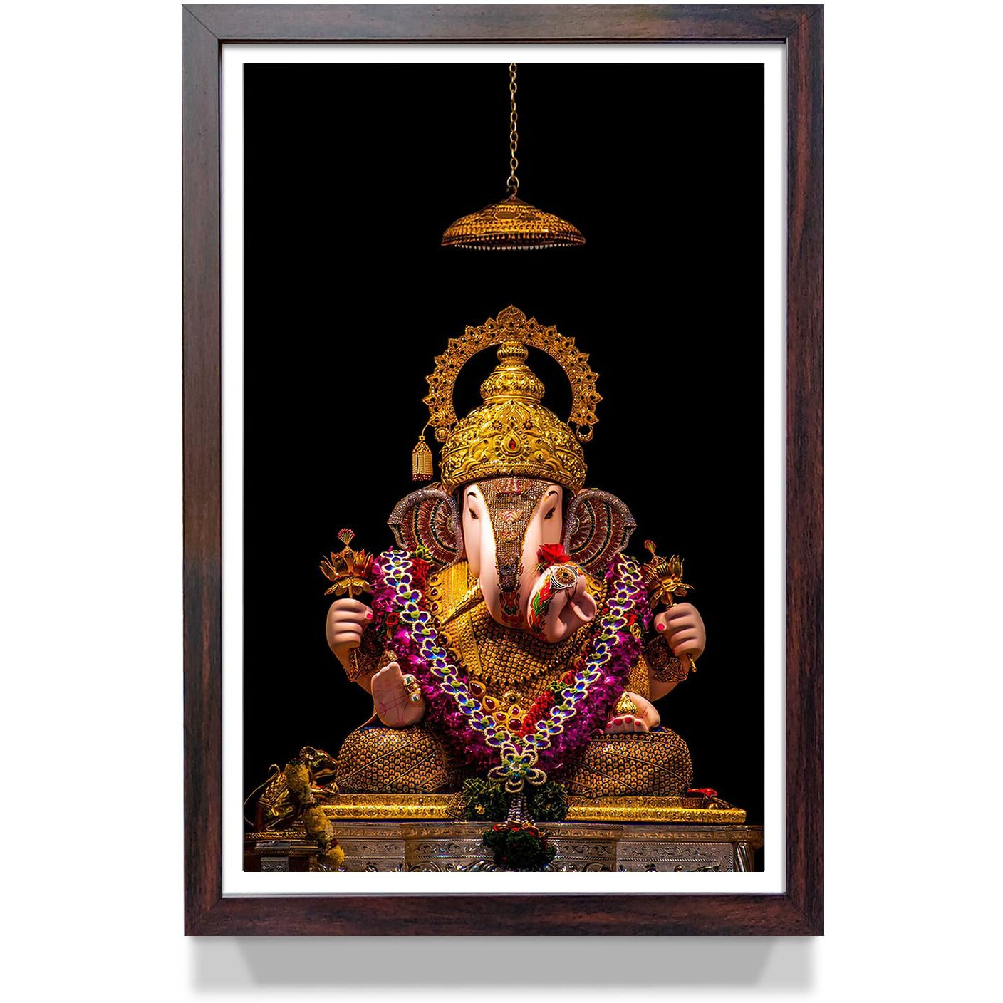 WhatsYourPrint Shrimant Dagdusheth Halwai Ganpati Shringaar Darshan Photo Frame (Size 8x12 inches, Brown Color Frame)