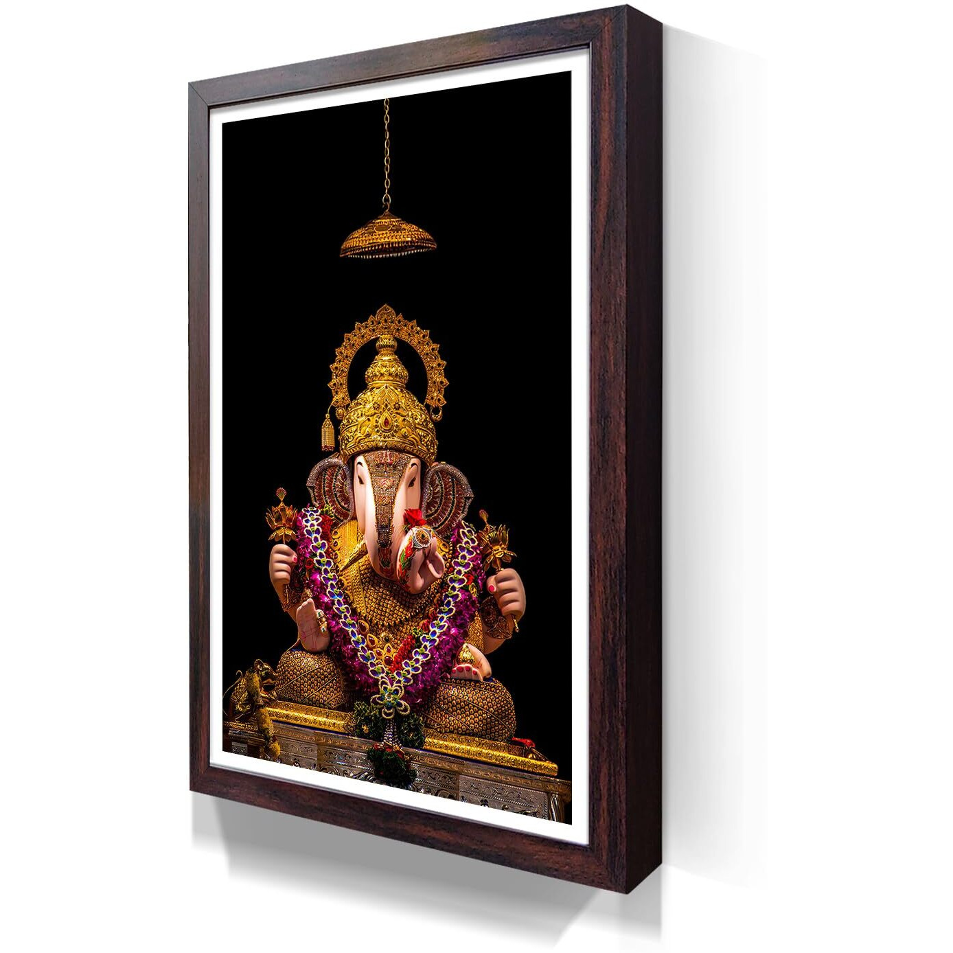 WhatsYourPrint Shrimant Dagdusheth Halwai Ganpati Shringaar Darshan Photo Frame (Size 8x12 inches, Brown Color Frame)