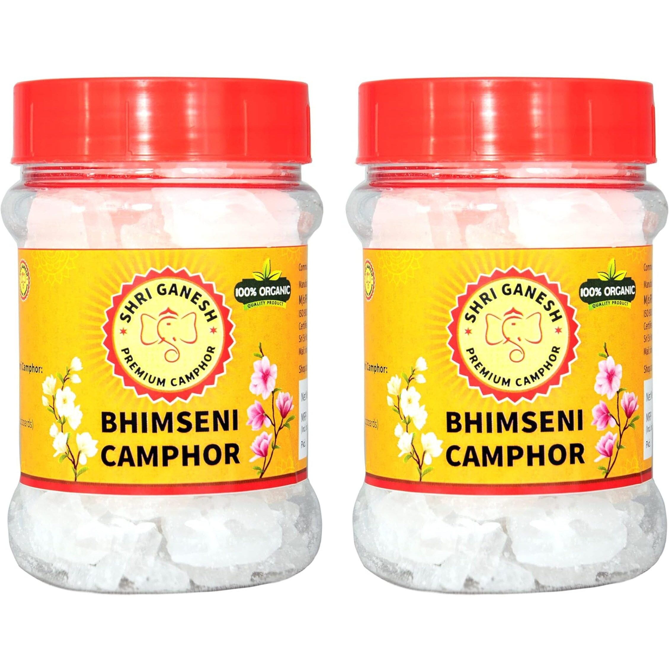 Shri Ganesh Premium Bhimseni Camphor 200g - (100g x 2 Jars)