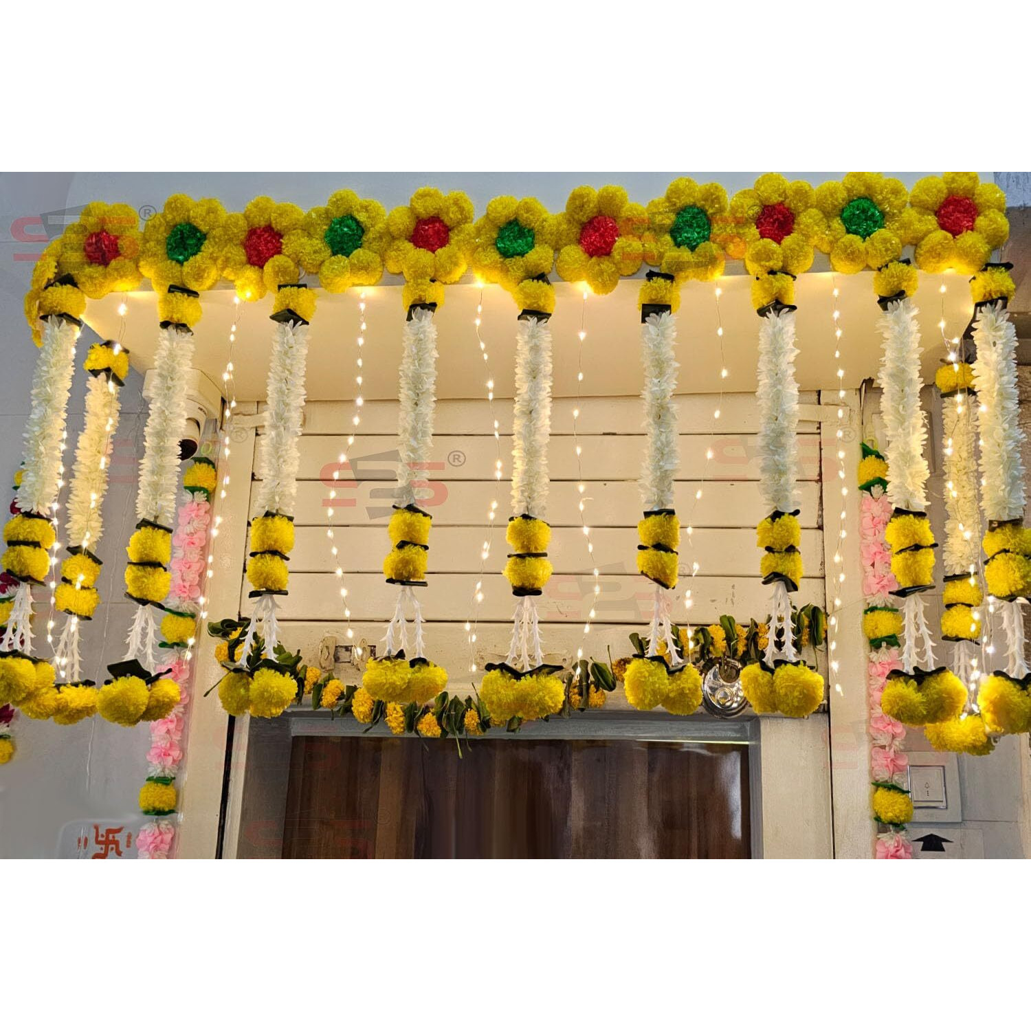 S2S Artificial White Gajra Jasmine & Marigold Flower Strings | Beautifully Crafted Artificial Flower Strings | Perfect for Diwali, Ganpati & Pooja, Temple, Mandir Decoration (Pack of 5)