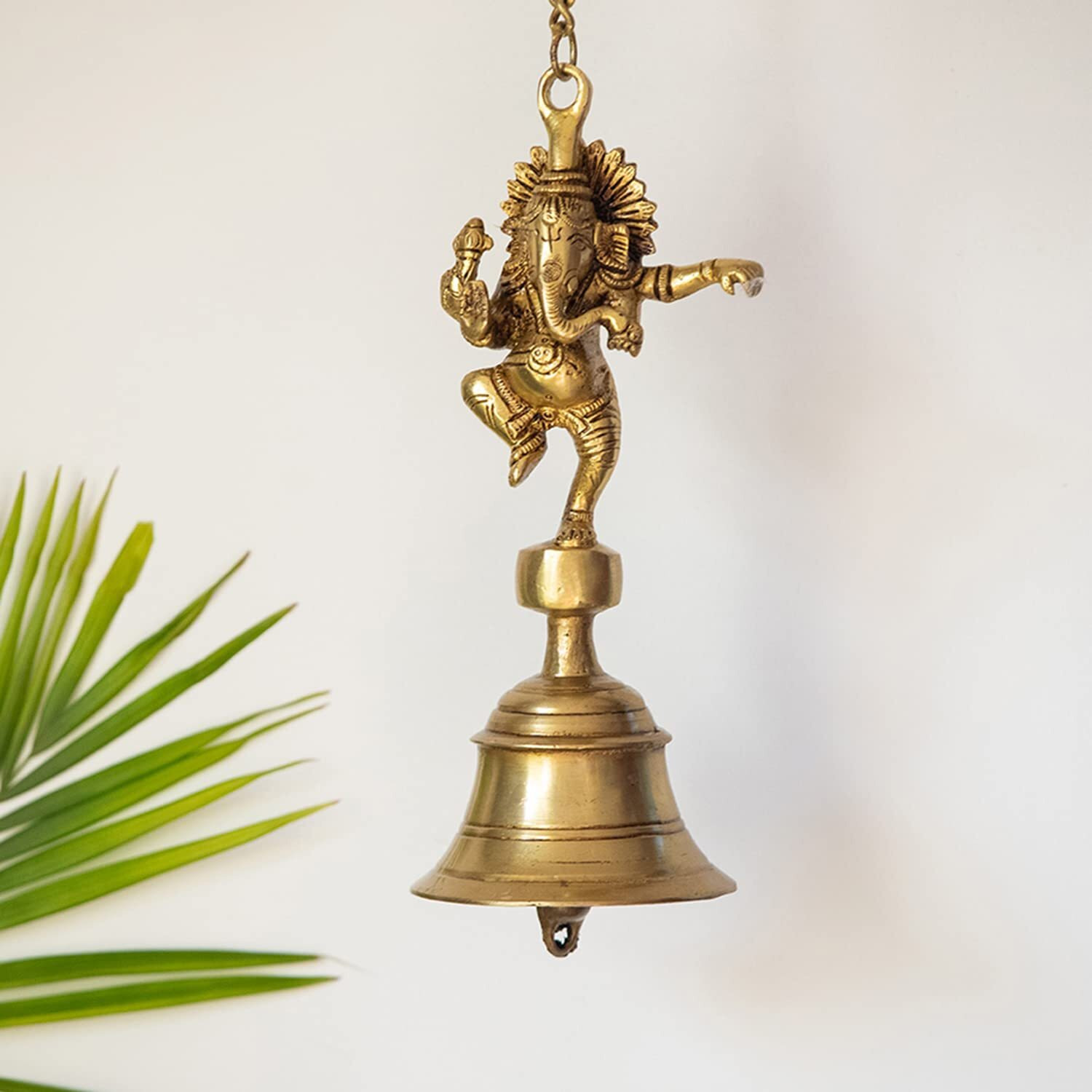 ExclusiveLane Dancing Ganpati Brass Decorative Hanging Bells for Home Decoration (Set of 1, Pure Brass, 3.4 x 3.4 x 9.3 Inch, 2.5 Kg) |Brass Bell Hanging Decorative Items Bell for Mandir Pooja Room