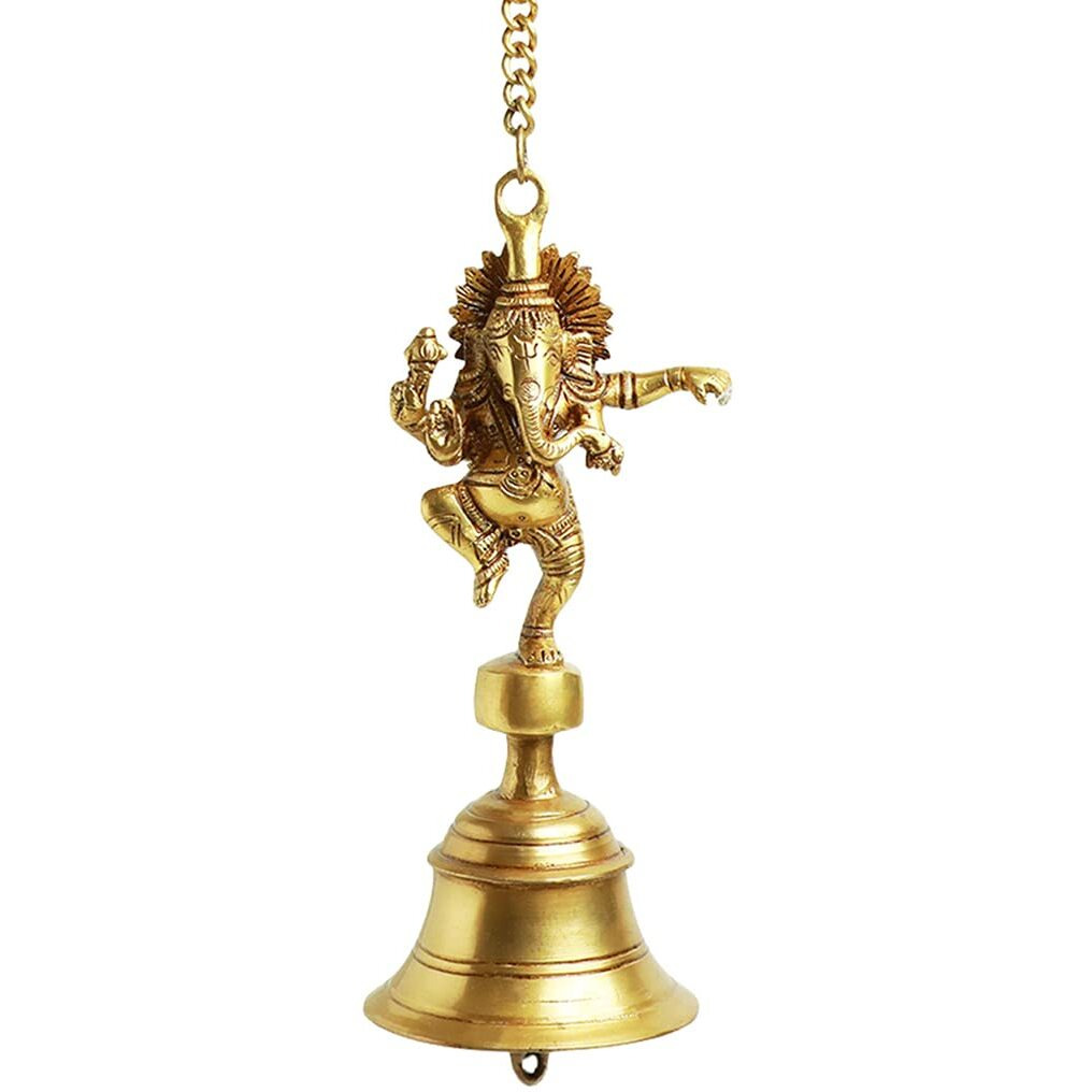 ExclusiveLane Dancing Ganpati Brass Decorative Hanging Bells for Home Decoration (Set of 2, Pure Brass, 3.4 x 3.4 x 9.3 Inch, 2.5 Kg) |Brass Bell Hanging Decorative Items Bell for Mandir Pooja Room