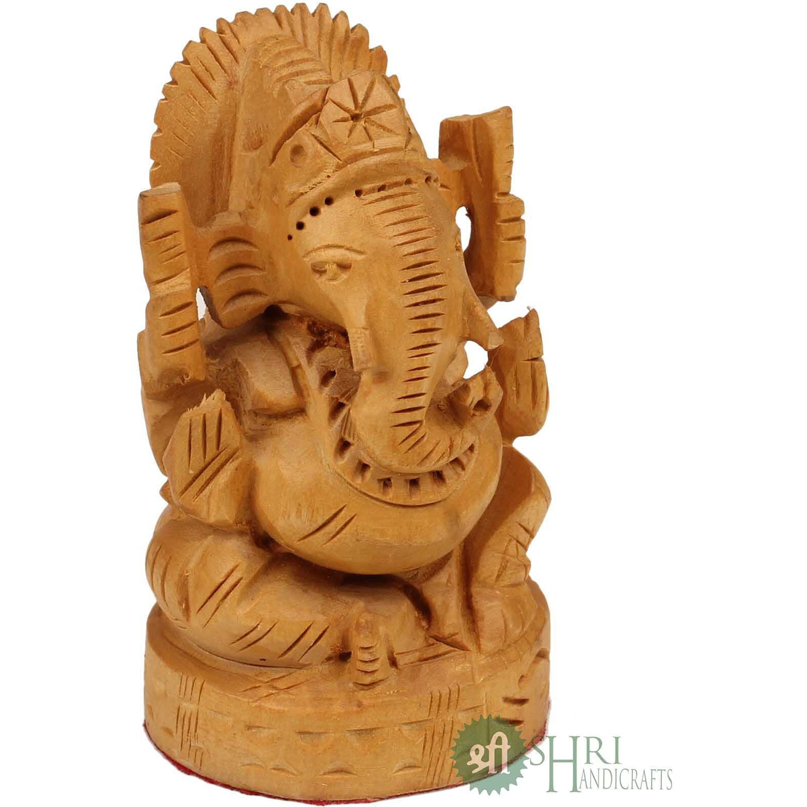 INDICAST Wood Lord Ganesha Car Dashboard Idol Small Ganpati Statue for Good Luck Temple Office Gifts(5x5x8cm, Brown)