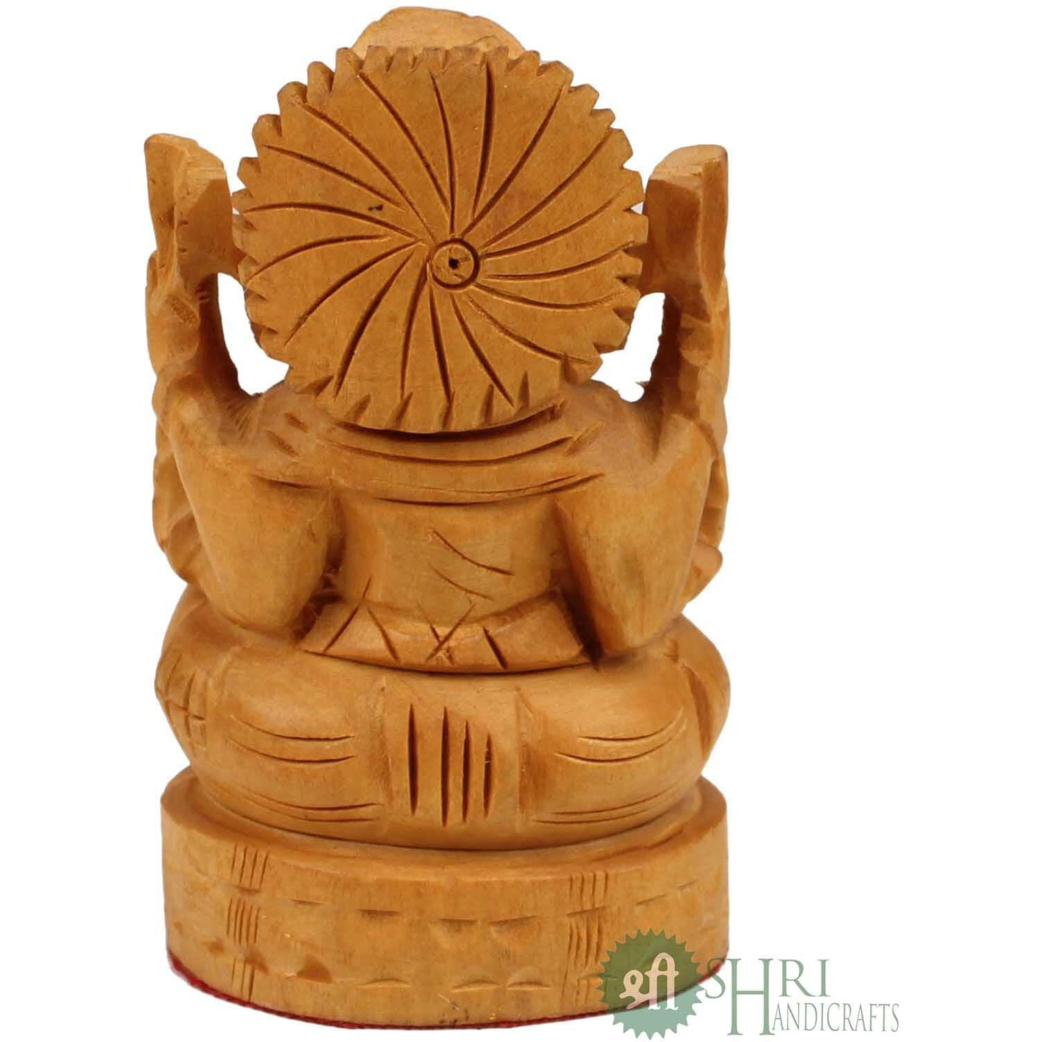 INDICAST Wood Lord Ganesha Car Dashboard Idol Small Ganpati Statue for Good Luck Temple Office Gifts(5x5x8cm, Brown)