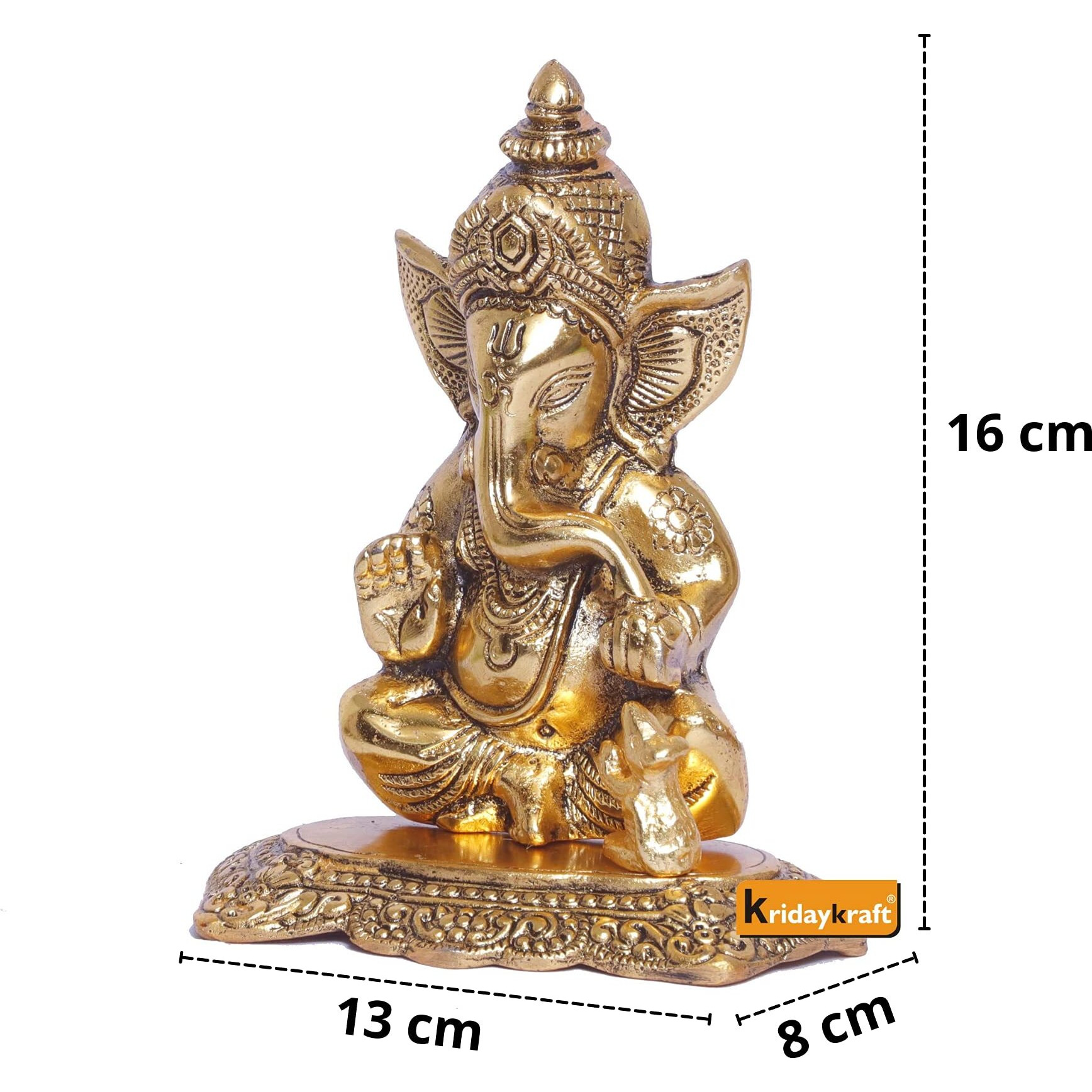 KridayKraft Ganesha Metal Action Statue,Ganpati Murti For Pooja Room & Decor Your Home,Office,Religious Idol Gift Article,Showpiece Figunrines..., 8 Centimeters, Gold