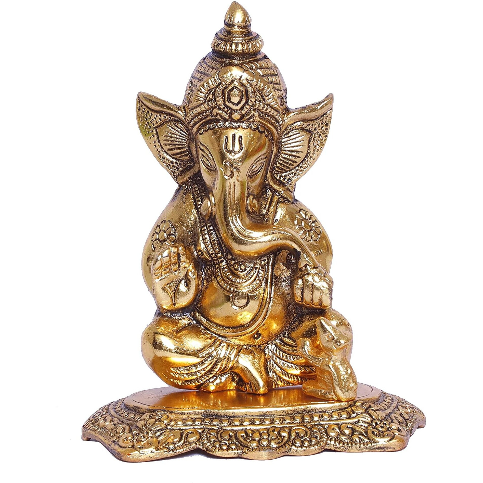 KridayKraft Ganesha Metal Action Statue,Ganpati Murti For Pooja Room & Decor Your Home,Office,Religious Idol Gift Article,Showpiece Figunrines..., 8 Centimeters, Gold