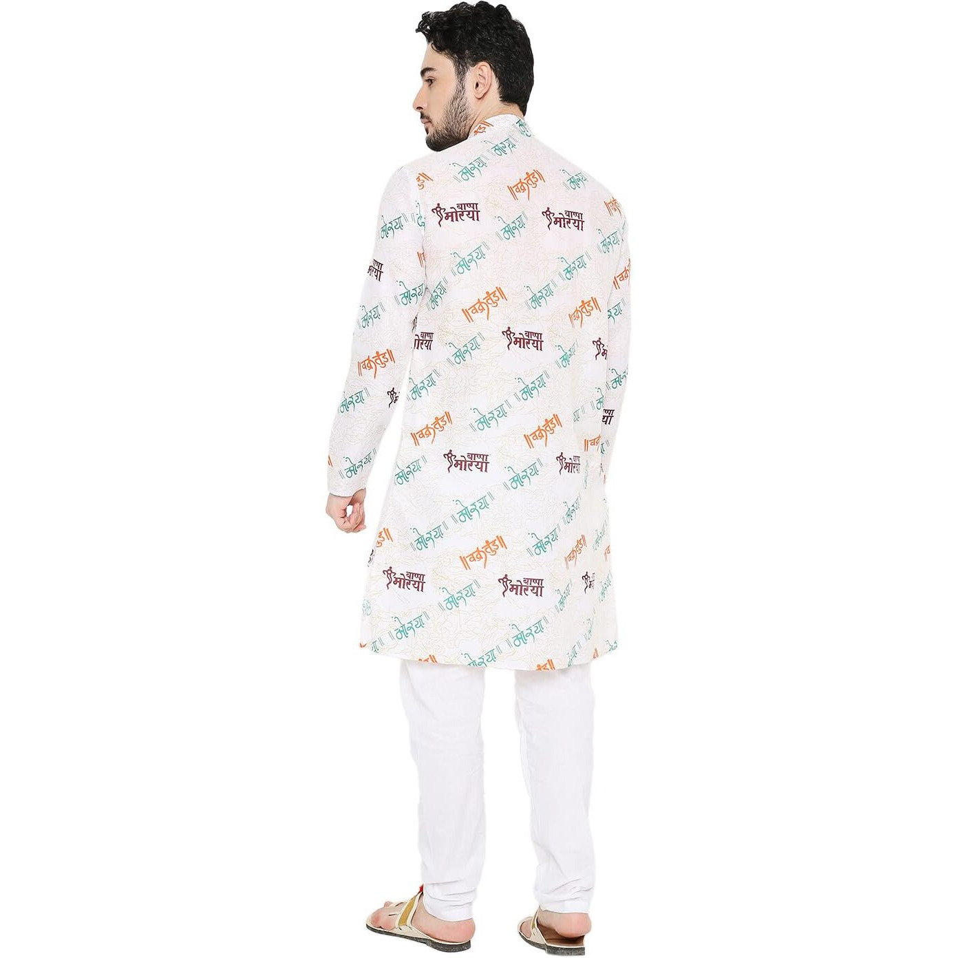 Maharaja Magic Cotton All Over Ganpati Bappa Morya Print Kurta in White for Men [MSKurta202-36]