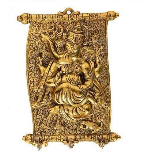 KridayKraft Metal Golden Calendar Ganesha ji Key Holder,Ganesha Metal Statue Decor Your Home,Office Walls,Religious Idol,Ganpati Showpiece Figurines