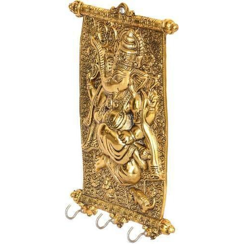 KridayKraft Metal Golden Calendar Ganesha ji Key Holder,Ganesha Metal Statue Decor Your Home,Office Walls,Religious Idol,Ganpati Showpiece Figurines