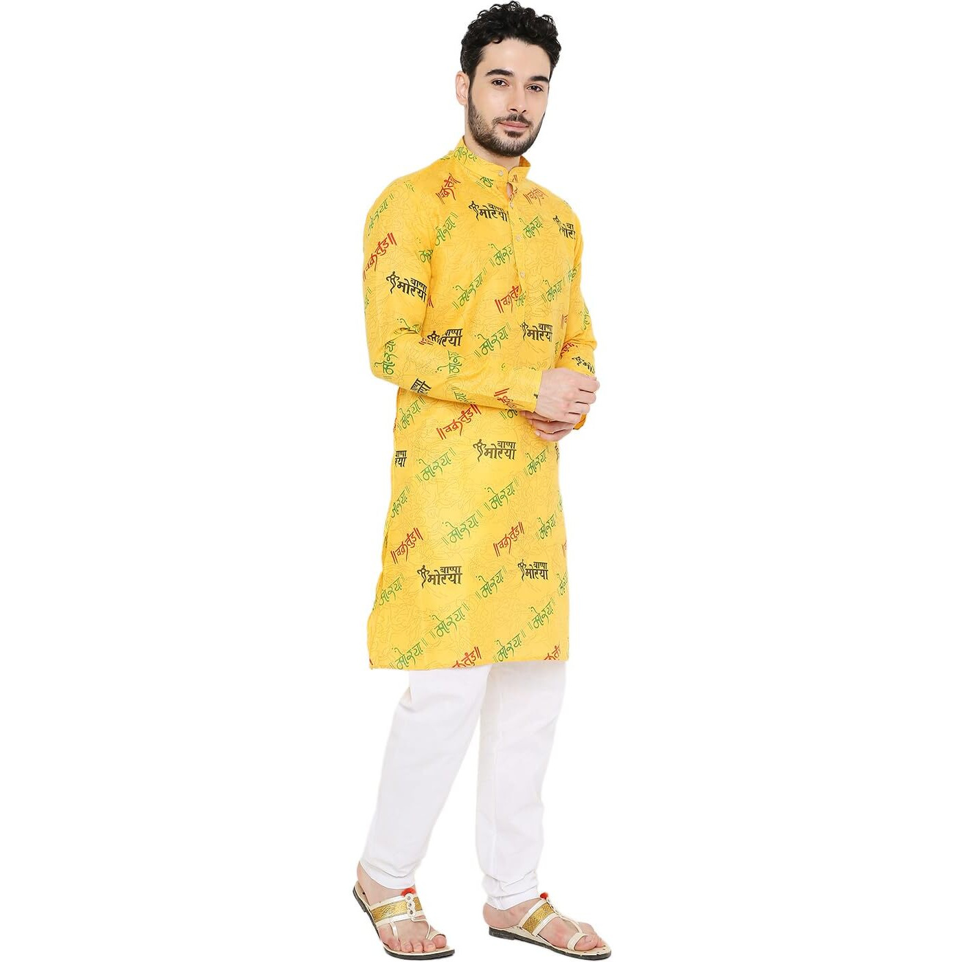 Maharaja Magic Cotton All Over Ganpati Bappa Morya Print Kurta in Yellow for Men [MSKurta203-42]