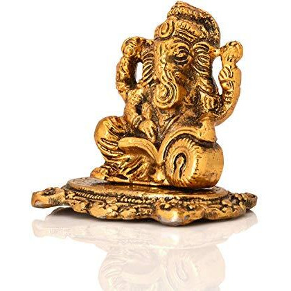 Collectible India Aluminium Ganpati Sitting Idol, 3 x 2.5 x 2, Golden (Model Number GBS193)