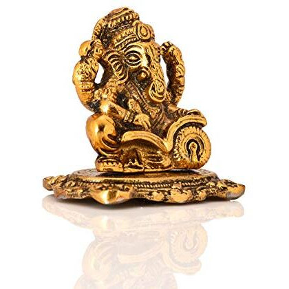 Collectible India Aluminium Ganpati Sitting Idol, 3 x 2.5 x 2, Golden (Model Number GBS193)