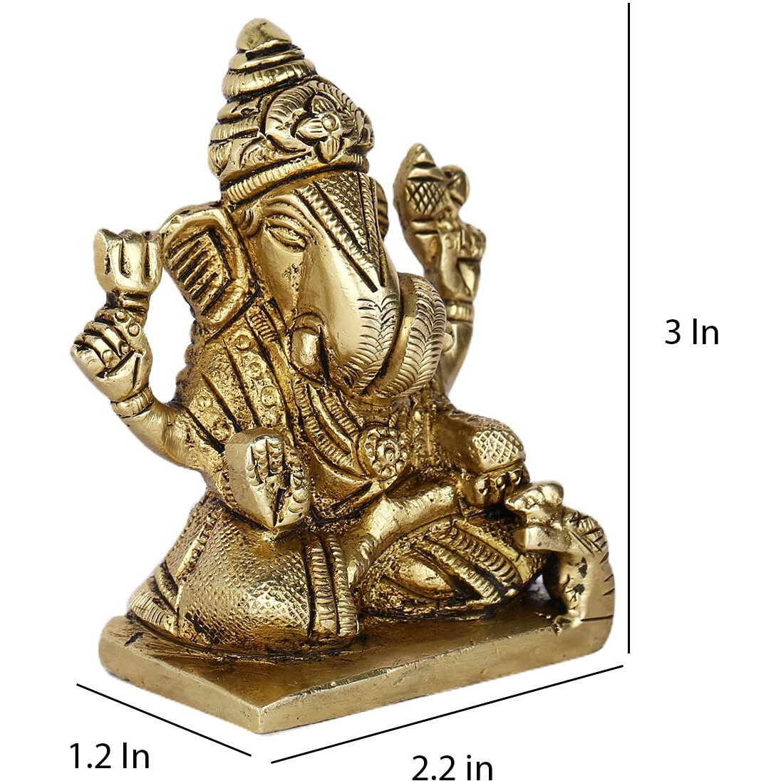 CraftVatika DAGDU Seth Ganesha Idol Murti Showpiece for Car Dashboard Gift Brass Shreemant Dagdu Ganpati Idols Statue for Home Pooja Living Room Decor (3 Inches Height)