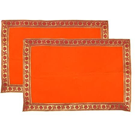 VEDETIC (Set of 2) Ganpati Orange Velvet Baithak Assan Size 12 * 18 INCH/Ganpati Rumal/Puja Cloth/Puja Assan/Puja Chowki Aasan Cloth Puja Altar Cloth for Multipurpose Use for Home Mandir Temple (Orange)