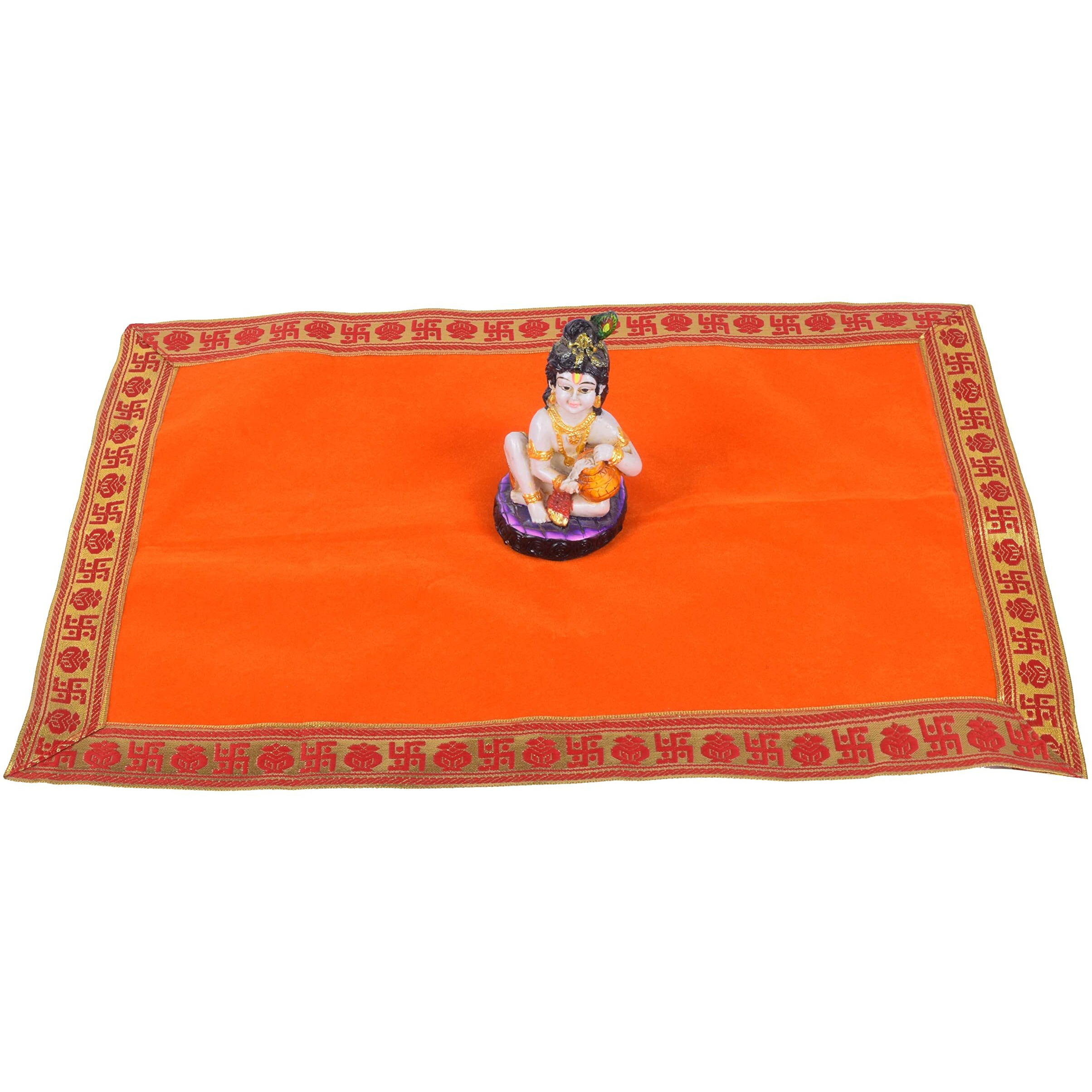 VEDETIC (Set of 2) Ganpati Orange Velvet Baithak Assan Size 12 * 18 INCH/Ganpati Rumal/Puja Cloth/Puja Assan/Puja Chowki Aasan Cloth Puja Altar Cloth for Multipurpose Use for Home Mandir Temple (Orange)