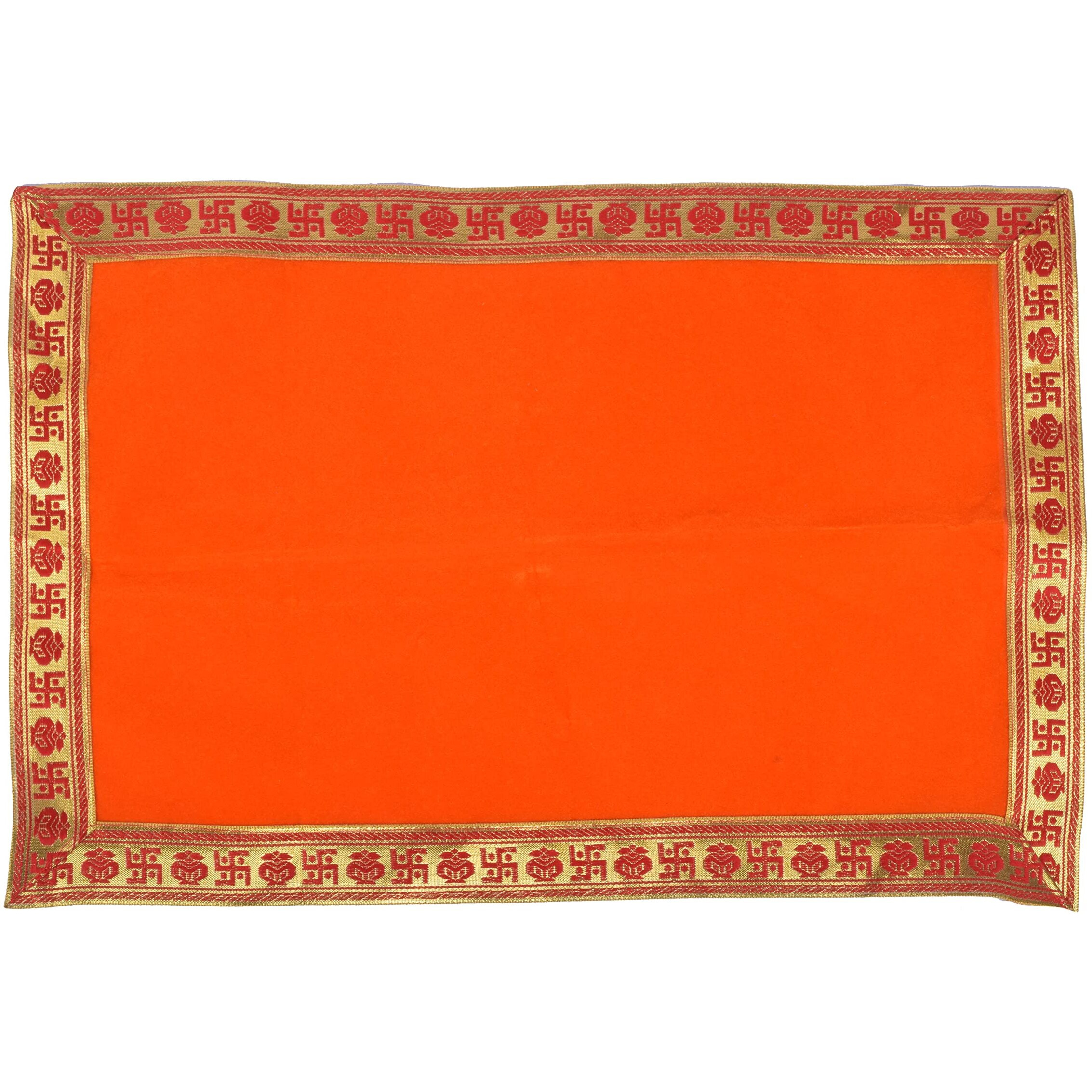 VEDETIC (Set of 2) Ganpati Orange Velvet Baithak Assan Size 12 * 18 INCH/Ganpati Rumal/Puja Cloth/Puja Assan/Puja Chowki Aasan Cloth Puja Altar Cloth for Multipurpose Use for Home Mandir Temple (Orange)