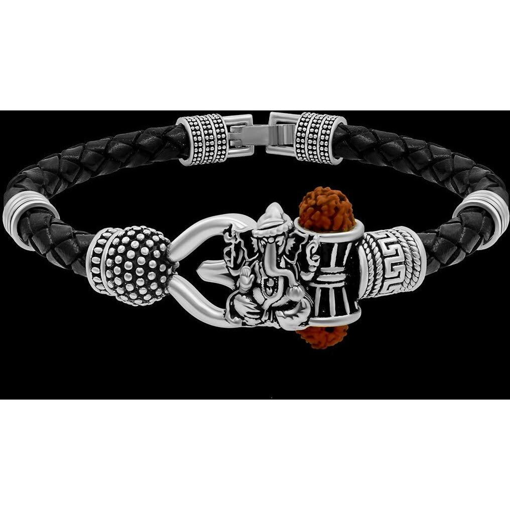 Nakabh Antique Vintage Ethnic Kada Bracelet for Men Women Boys Girls (Ganesh Silver)