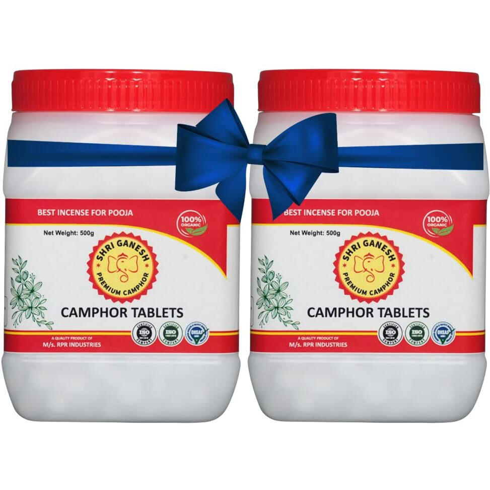 Shri Ganesh Premium Camphor Tablets 1KG (500g X 2 Jars)