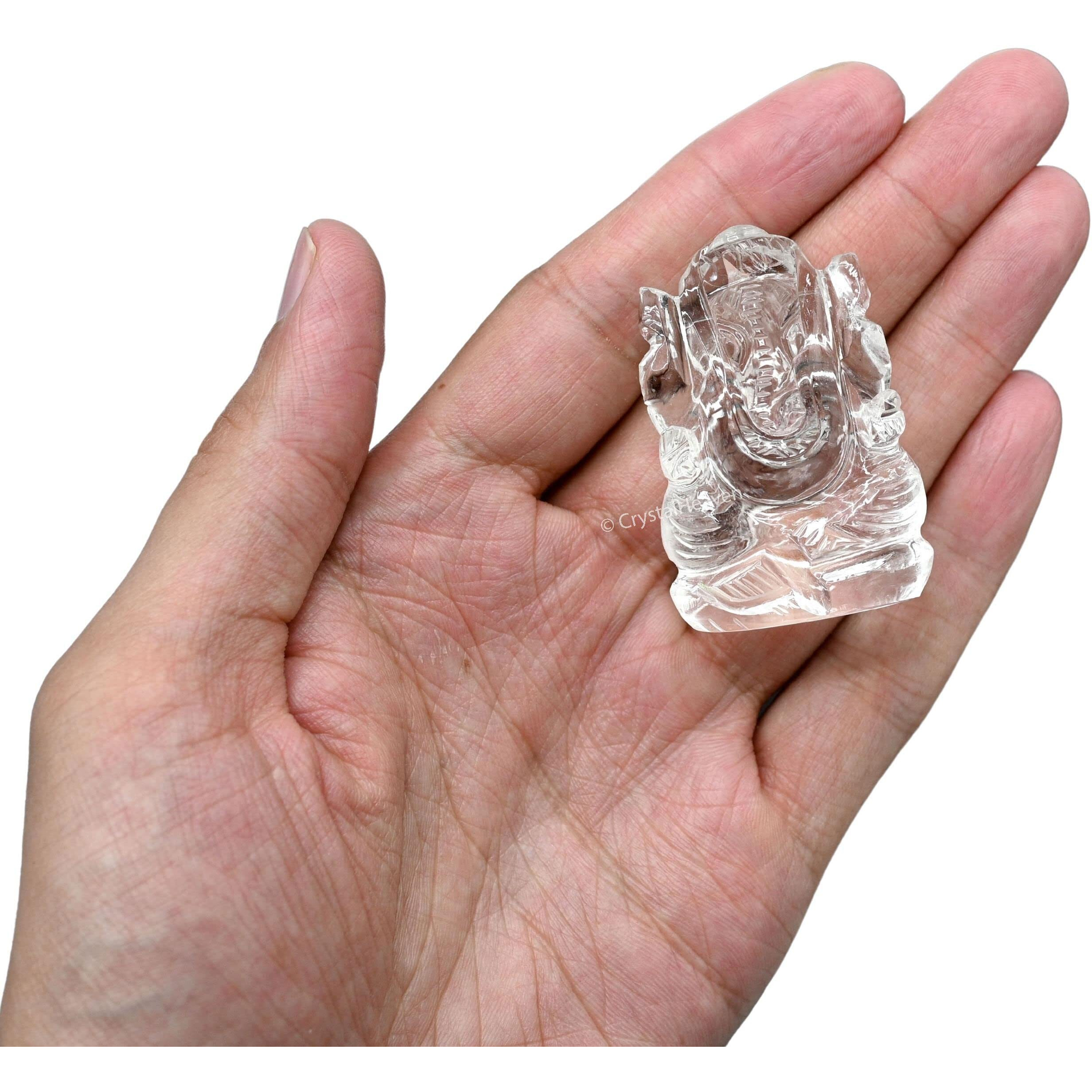 Crystal Heaven Sphatik Ganesh (A Grade) Original Certified Idol - AAA Grade Sphatik Healing Clear Quartz Crystal for Mediation Pooja (30-50 Gram)