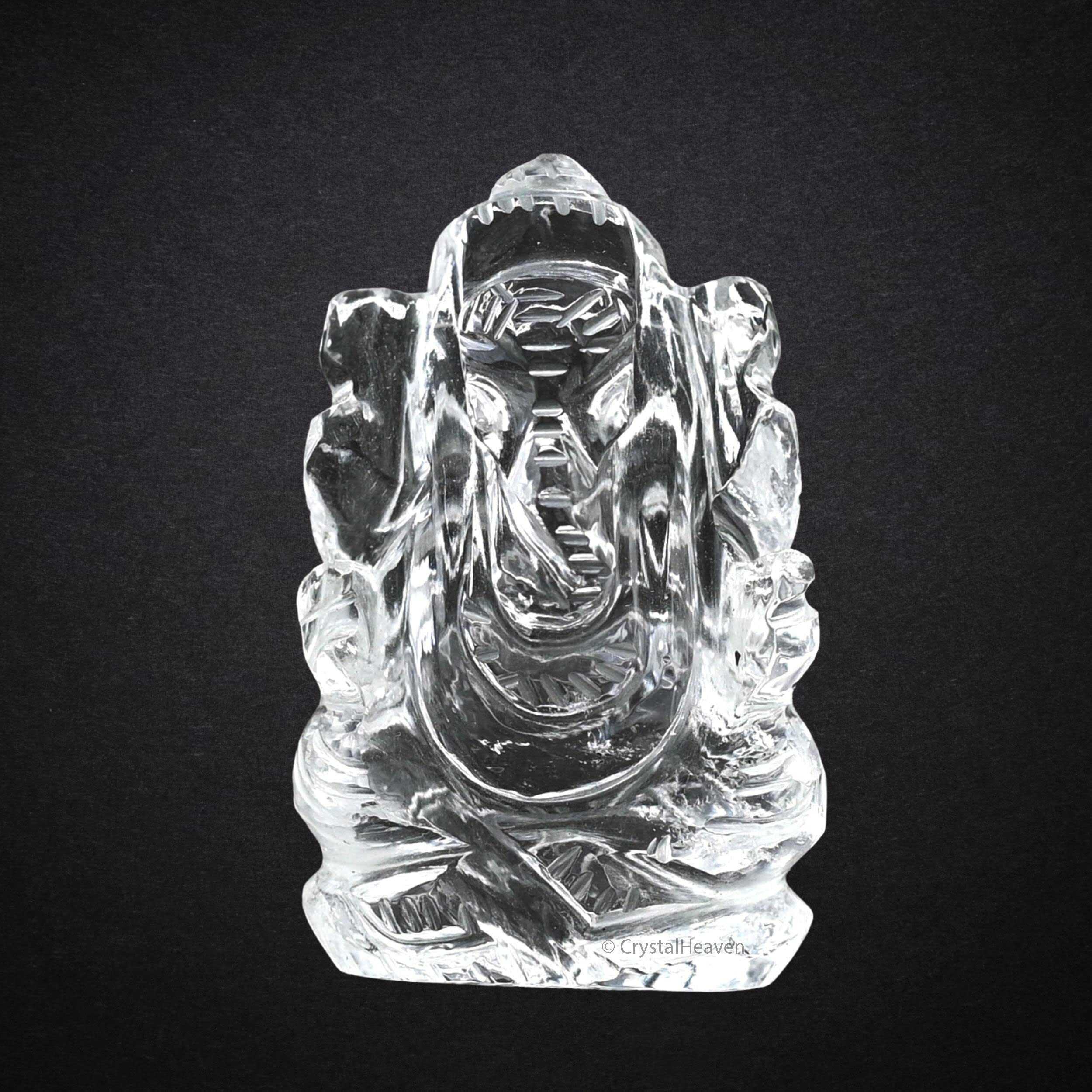 Crystal Heaven Sphatik Ganesh (A Grade) Original Certified Idol - AAA Grade Sphatik Healing Clear Quartz Crystal for Mediation Pooja (30-50 Gram)