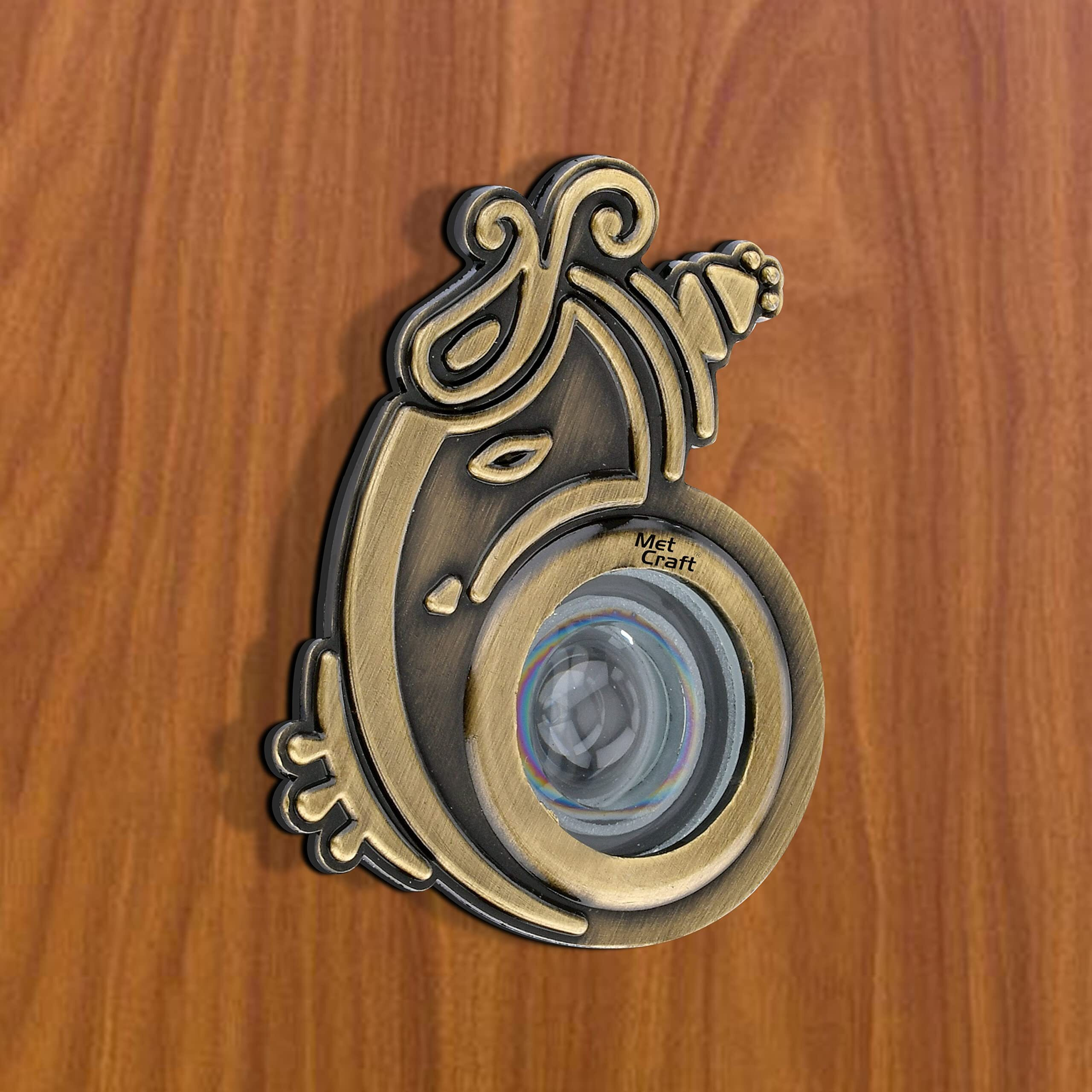 Metcraft Zinc Ganesh Ji Door Viewer Door Eye viewer 180 Degree Door Lens with Perfect Matching Main Door Pack of 2 (Glossy Antique Brass)