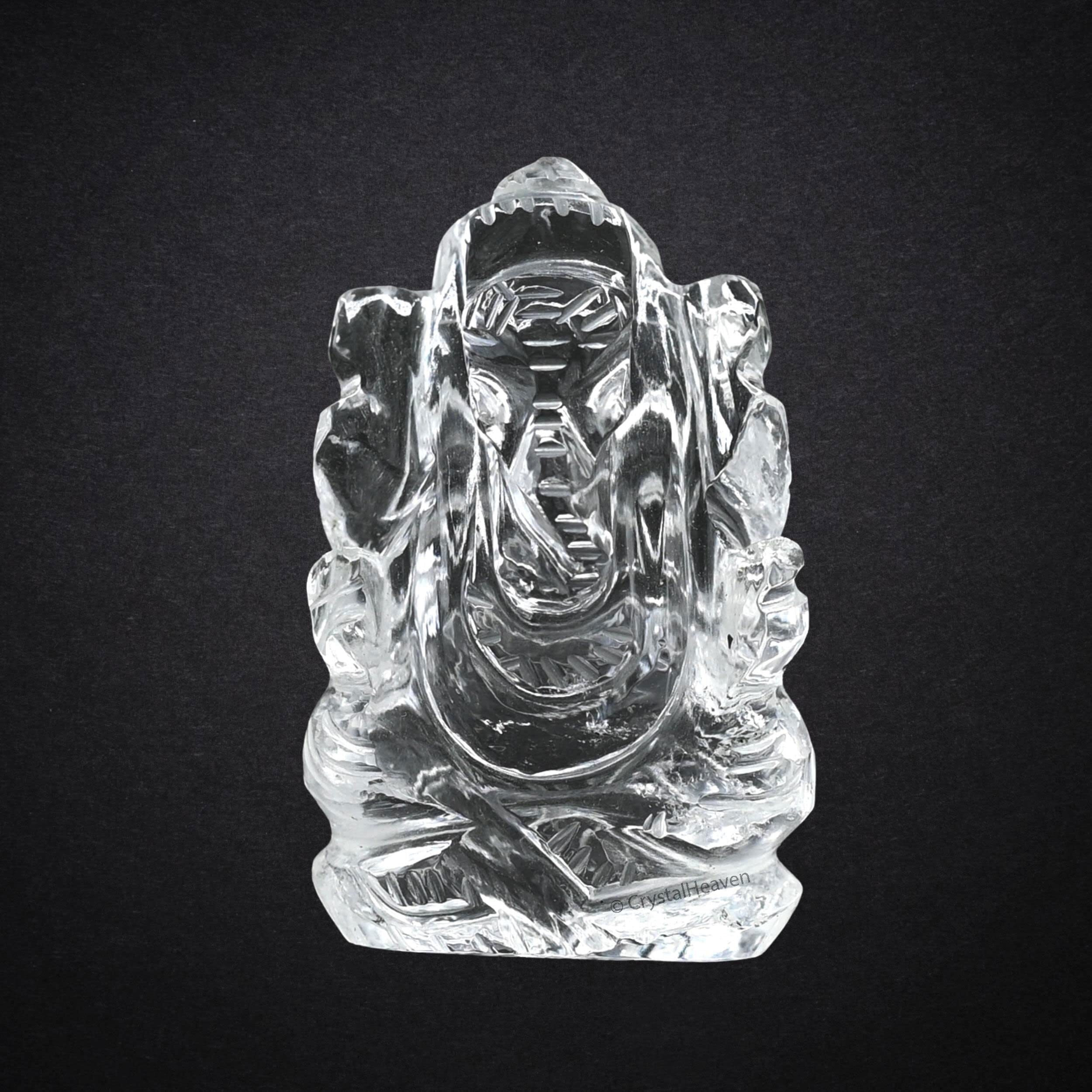 Crystal Heaven Sphatik Ganesh (A Grade) Original Certified Idol - AAA Grade Sphatik Healing Clear Quartz Crystal for Mediation Pooja (50-75 Gram)