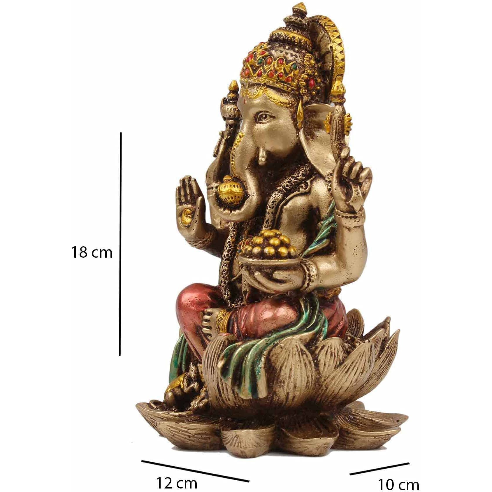 Indicast Cold Cast Resin Laxmi and Ganesh Showpiece Antique Home Decor and Gifting (7 Inches, Metal Finish)