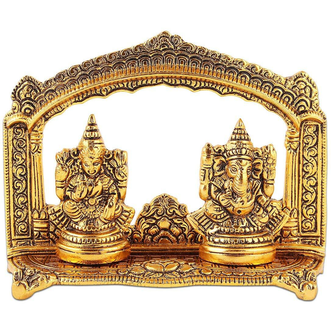 Lavanaya Silver - Laxmi Ganesh Idol (16 cm X 3 cm X10 cm, Gold Plated), Diwali Gift, Laxmi Ganesh Idol for Gift (LGG (RVB))