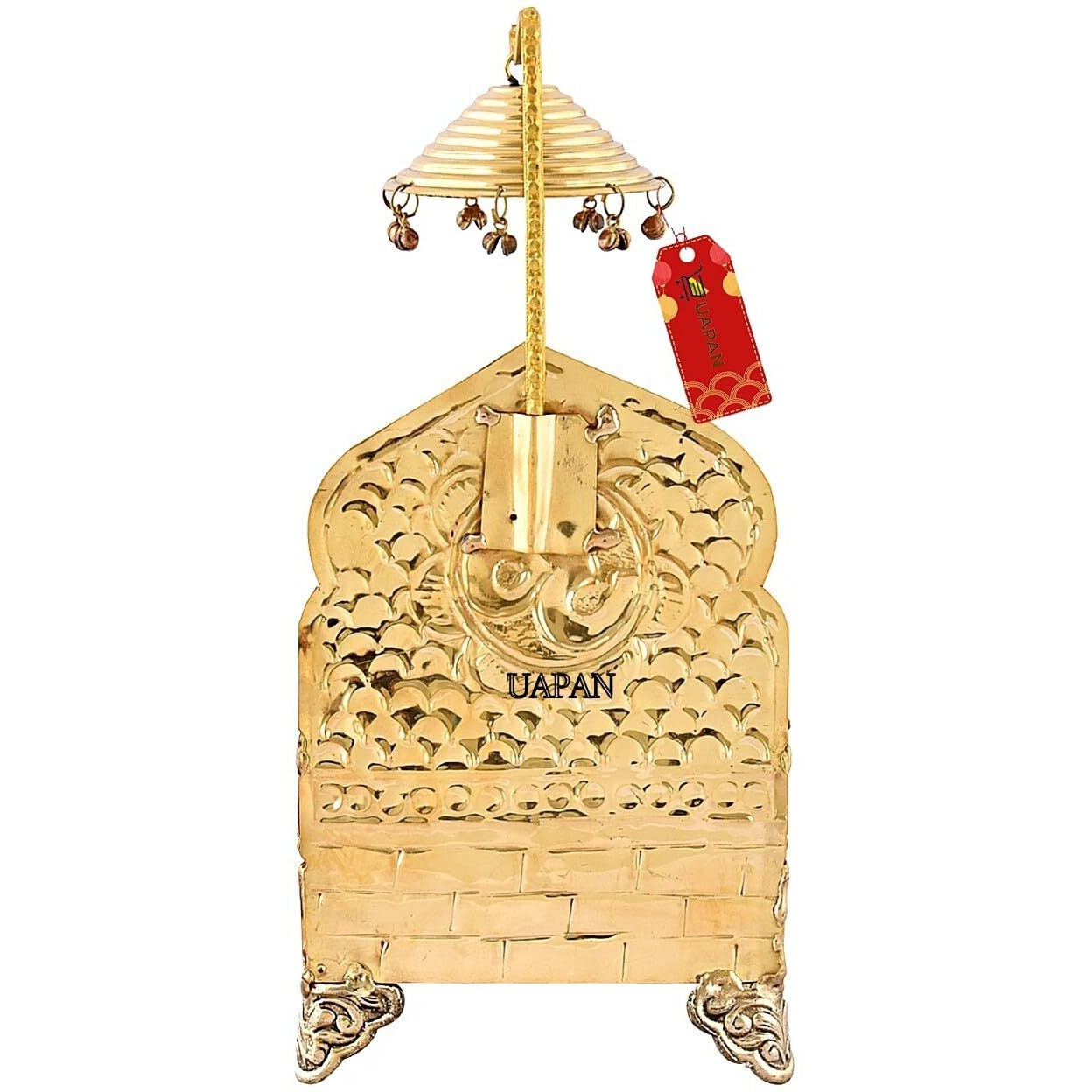 UAPAN Brass God Singhasan Rectangle Shape Temple Krishna Laddu Gopal Kanha Laxmi Ganesh Brass Pooja Chowki (Medium)