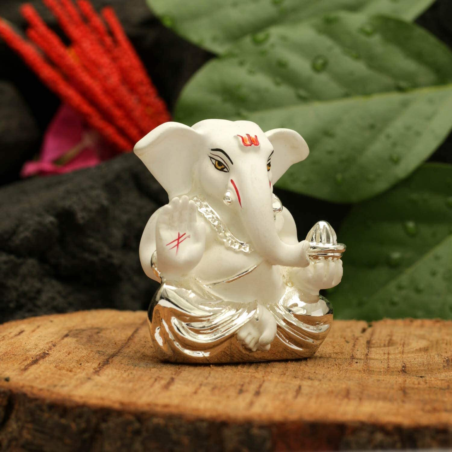 CraftVatika Ganesha Idol for Gift Combo- Silver Plated Ganesha Statue - Ganesh Chaturthi Gift - Car Dashboard  Gift for Mother Father Sister Brother Girlfriend