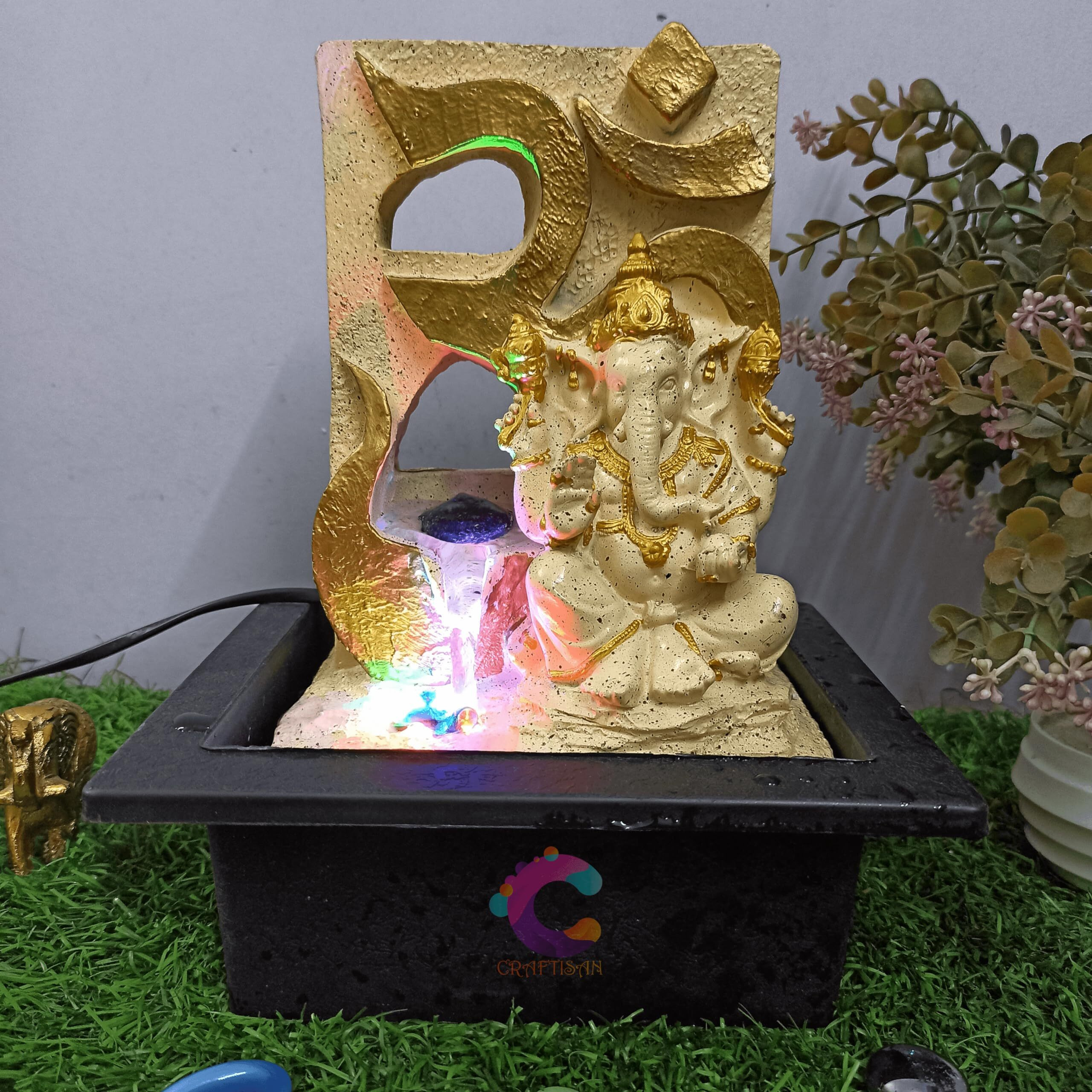 Craftisan Decorative Water Fountain for Home Dcor, Office, Indoor & Outdoor, Garden, Puja Room, Vaastu, Reception, Spa, Gifting. (Yellow Ganesh Jr UR-052)