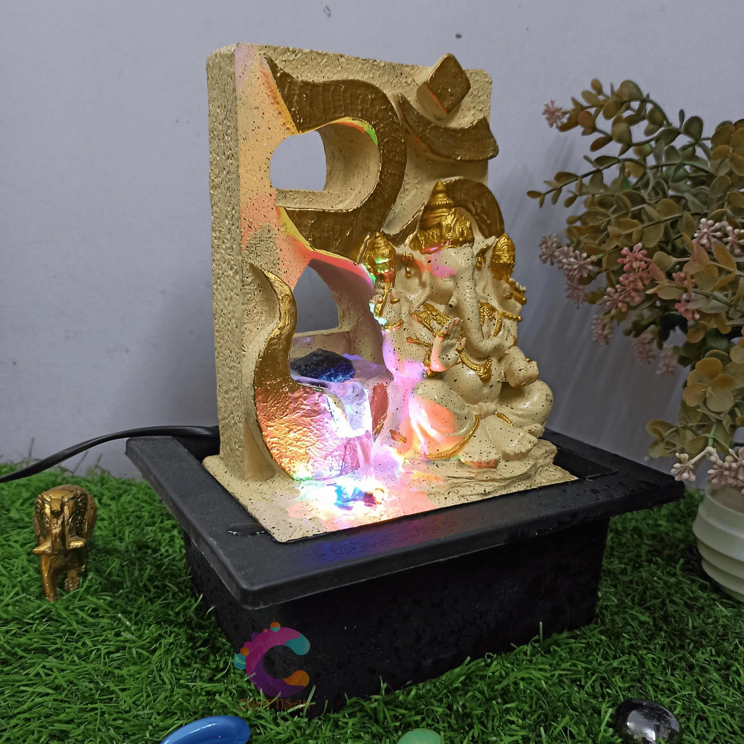 Craftisan Decorative Water Fountain for Home Dcor, Office, Indoor & Outdoor, Garden, Puja Room, Vaastu, Reception, Spa, Gifting. (Yellow Ganesh Jr UR-052)