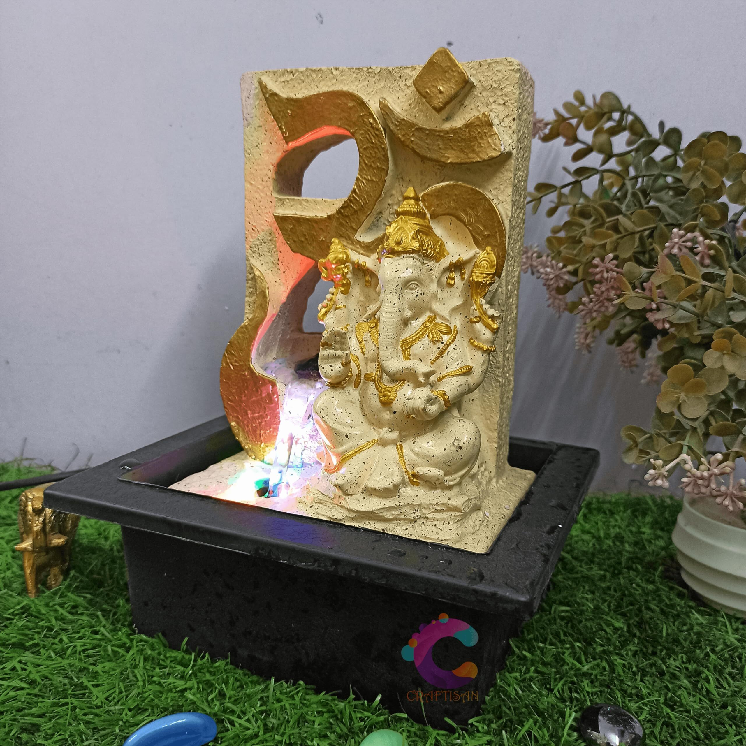 Craftisan Decorative Water Fountain for Home Dcor, Office, Indoor & Outdoor, Garden, Puja Room, Vaastu, Reception, Spa, Gifting. (Yellow Ganesh Jr UR-052)