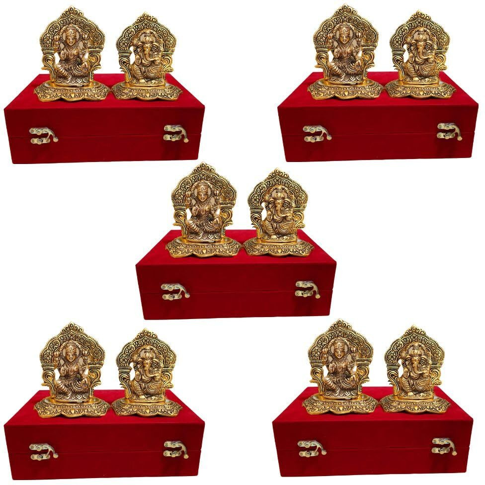 CraftVatika Metal Laxmi Lakshmi Ganesh Diwali Gift Gifts Items for Home Decoration, Cooperate Gifts, Anniversary, Wedding Gift with Velvet Box Packing (Set of 5)