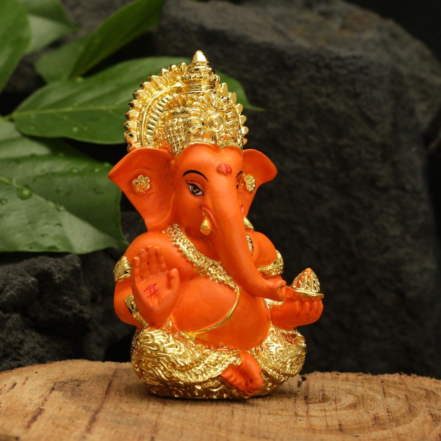 CraftVatika Ganesha Idol Car Dashboard Idol Home Decor Gifting Diwali Showpiece | Gold Plated CarDashboard Ganesh Idol,3.5 x 2 Inches