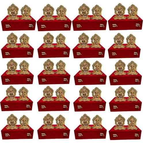 CraftVatika Metal Laxmi Lakshmi Ganesh Diwali Gift Gifts Items for Home Decoration, Cooperate Gifts, Anniversary, Wedding Gift with Velvet Box Packing (Set of 20)